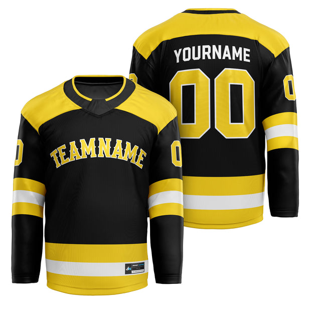 Black-Yellow Custom Ice Hockey Personalized Jersey 