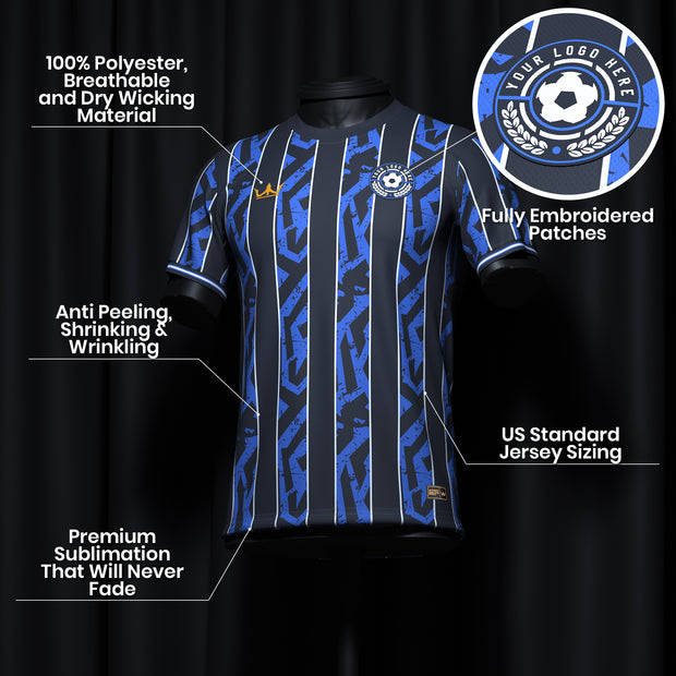 Blue-Black Pinstripes Custom Soccer Jersey