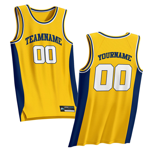 Yellow-Navy Blue Custom Basketball Jersey