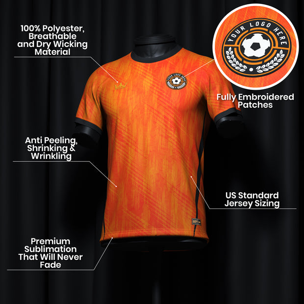 Orange-Black Custom Soccer Jersey Closeup Customized Bulk