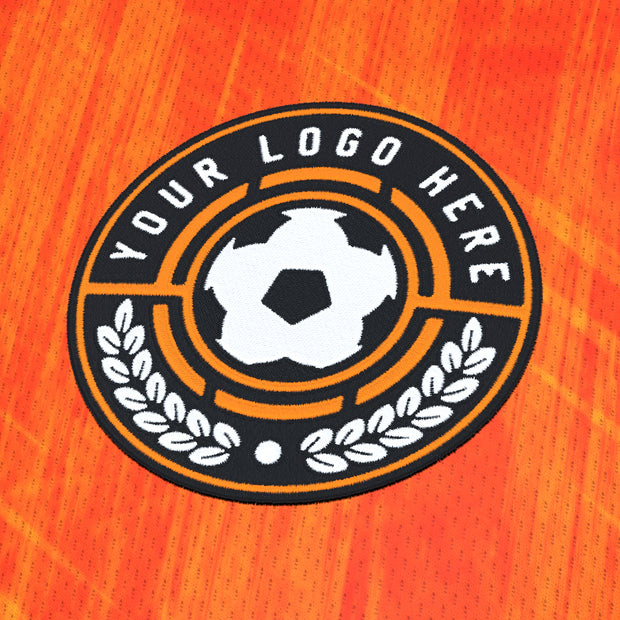 Orange-Black Custom Soccer Jersey Closeup Details Customized Bulk
