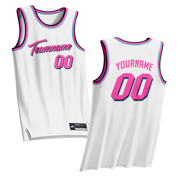White-Pink Custom Basketball Jersey