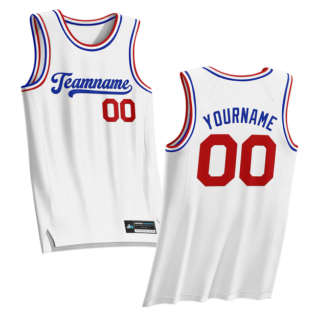 White Blue-Red Custom Basketball Jersey