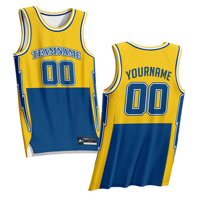 Yellow-Blue Custom Basketball Jersey