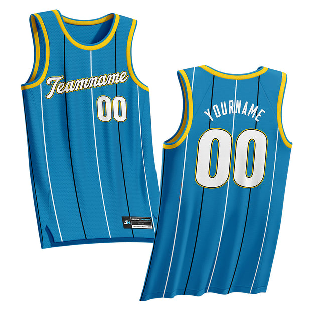 Blue Pinstripe Custom Basketball Jersey