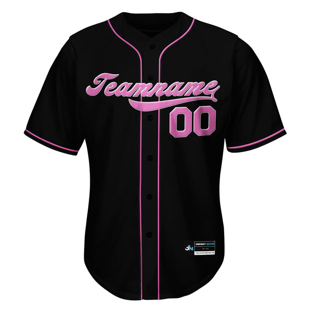Black-Pink Custom Baseball Jersey Front