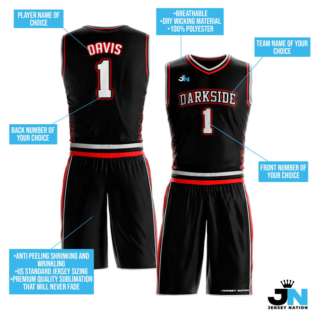 Black-Red Custom Basketball Jersey and Shorts Team Uniform Set Bulk Customized