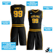 Black-Yellow Custom Basketball Jersey and Shorts Team Uniform Set Bulk Customized