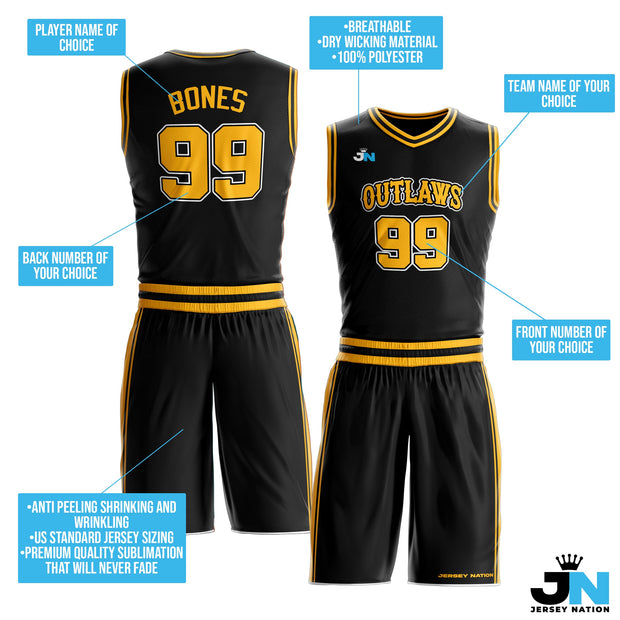 Black-Yellow Custom Basketball Jersey and Shorts Team Uniform Set Bulk Customized