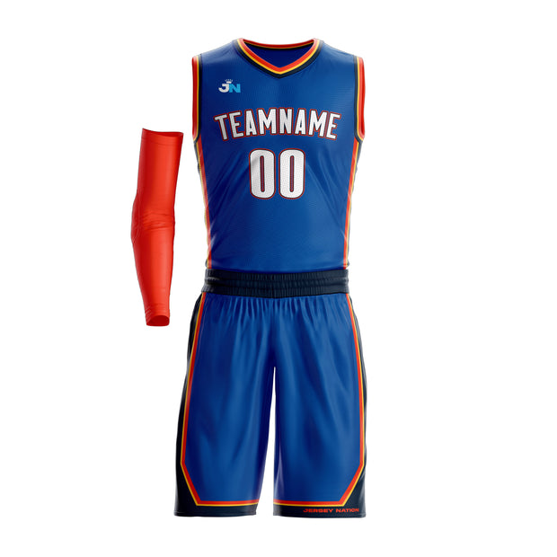 Blue-Orange Custom Basketball Jersey and Shorts Team Uniform Set