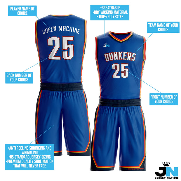 Blue-Orange Custom Basketball Jersey and Shorts Team Uniform Set Bulk Customized