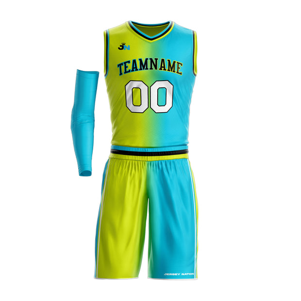 Green-Blue Custom Basketball Jersey and Shorts Team Uniform Set