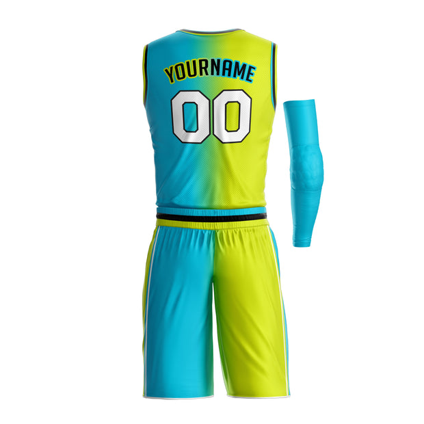 Green-Blue Custom Basketball Jersey and Shorts Team Uniform Set Bulk