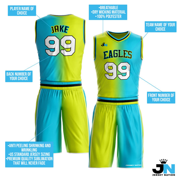 Green-Blue Custom Basketball Jersey and Shorts Team Uniform Set Customized