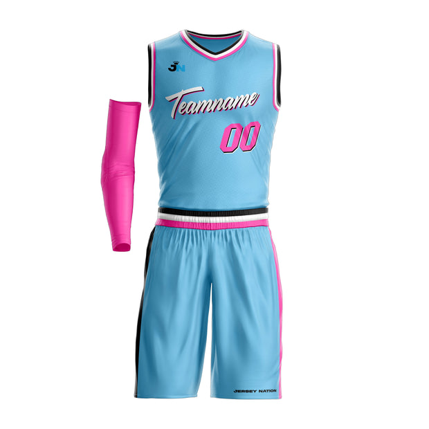 Light Blue-Pink Custom Basketball Jersey and Shorts Team Uniform Set
