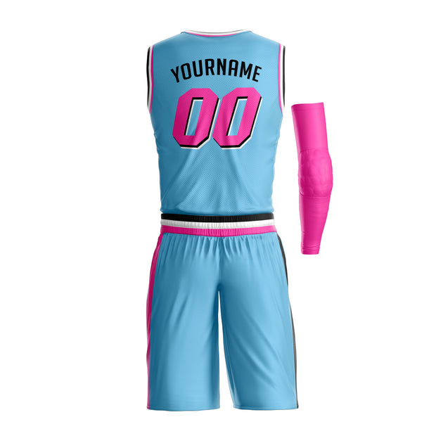 Light Blue-Pink Custom Basketball Jersey and Shorts Team Uniform Set Bulk