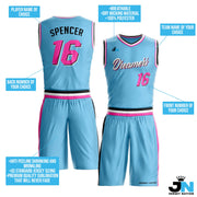 Light Blue-Pink Custom Basketball Jersey and Shorts Team Uniform Set Bulk Customized