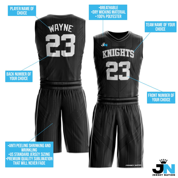 Midnight Black Custom Basketball Jersey and Shorts Team Uniform Set Bulk Customized