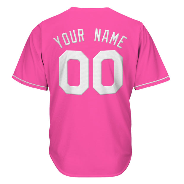 Pink-White Custom Baseball Jersey Back