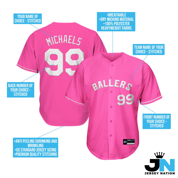 Pink-White Custom Baseball Jersey Bulk Customized