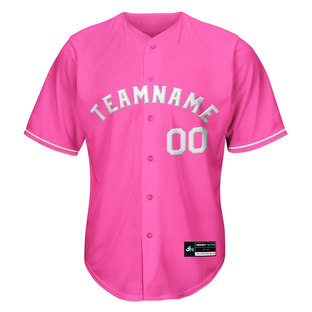Pink-White Custom Baseball Jersey Front