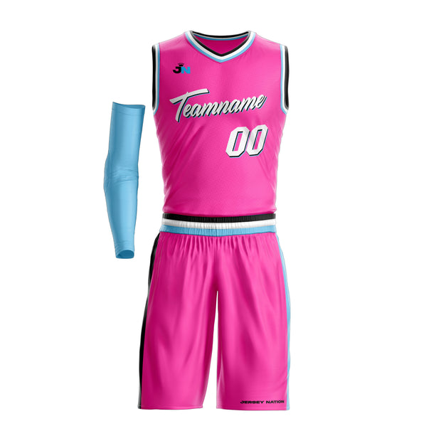 Pink-White Custom Basketball Jersey and Shorts Team Uniform Set