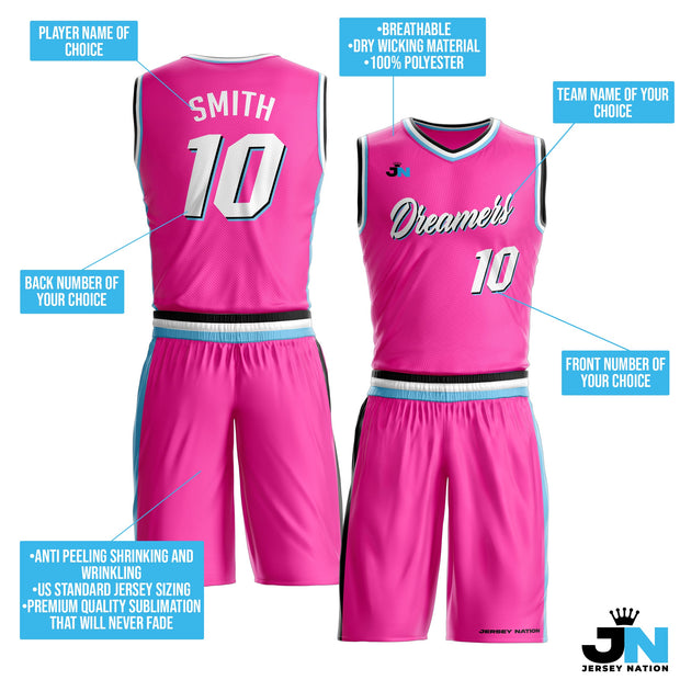 Pink-White Custom Basketball Jersey and Shorts Team Uniform Set Bulk Customized