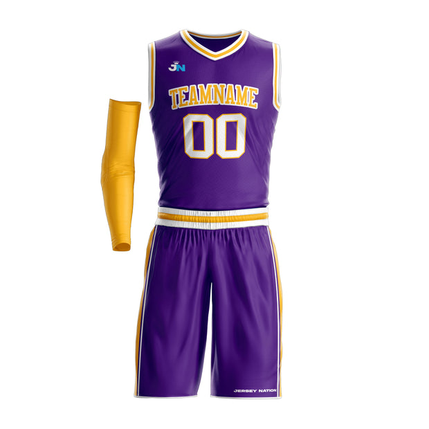Purple-Yellow Custom Basketball Jersey and Shorts Team Uniform Set