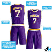 Purple-Yellow Custom Basketball Jersey and Shorts Team Uniform Set Bulk Customized