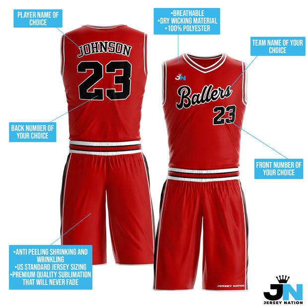 Red-Black Custom Basketball Full Team Uniform Set