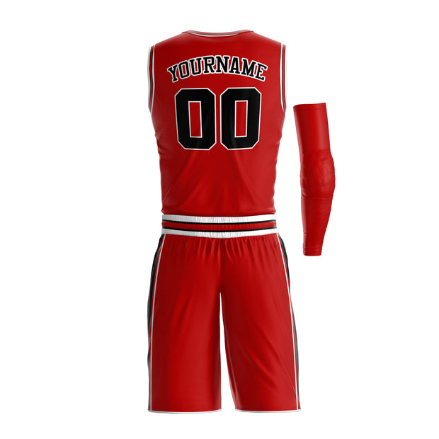 Red-White Black Custom Basketball Bulk Team Jersey and Shorts Set