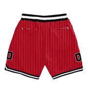 Red-Black Pinstripe Custom Basketball Shorts Back