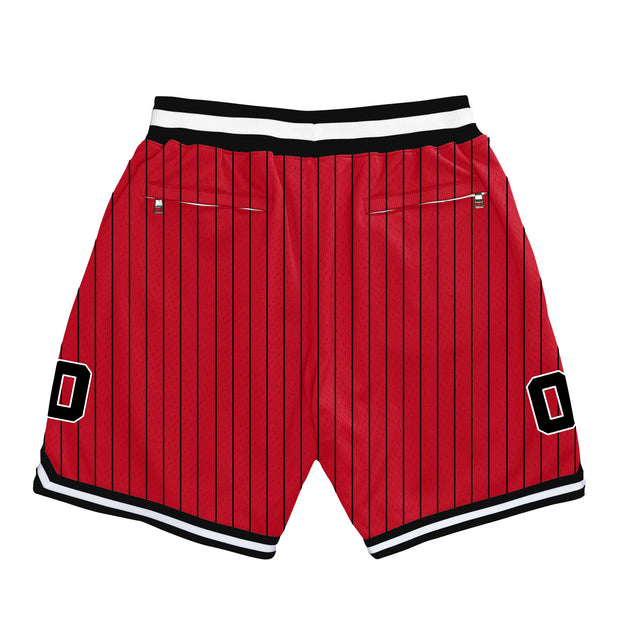 Red-Black Pinstripe Custom Basketball Shorts Back