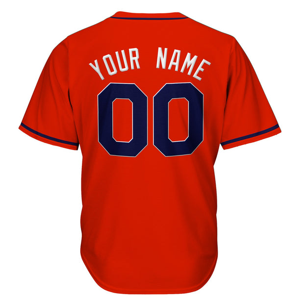 Red-Navy Blue Custom Baseball Jersey Back