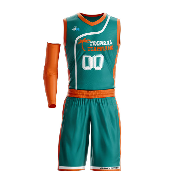 Tropical Green Custom Basketball Team Uniform Jersey and Shorts Set