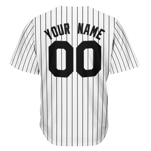 White-Black Pinstripe Custom Baseball Jersey Back