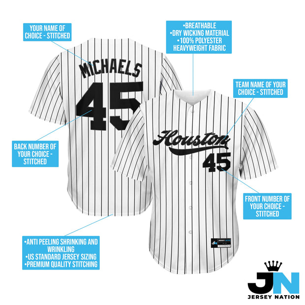 White-Black Pinstripe Custom Baseball Jersey Bulk Customized