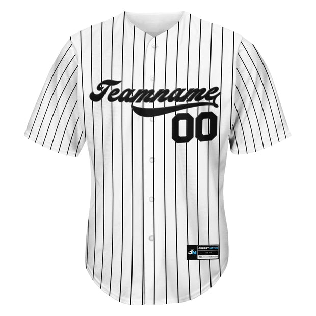 White-Black Pinstripe Custom Baseball Jersey Front