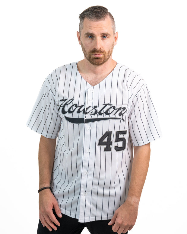 White-Black Pinstripe Custom Baseball Jersey Model 2