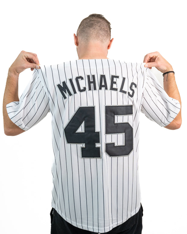 White-Black Pinstripe Custom Baseball Jersey Model 3