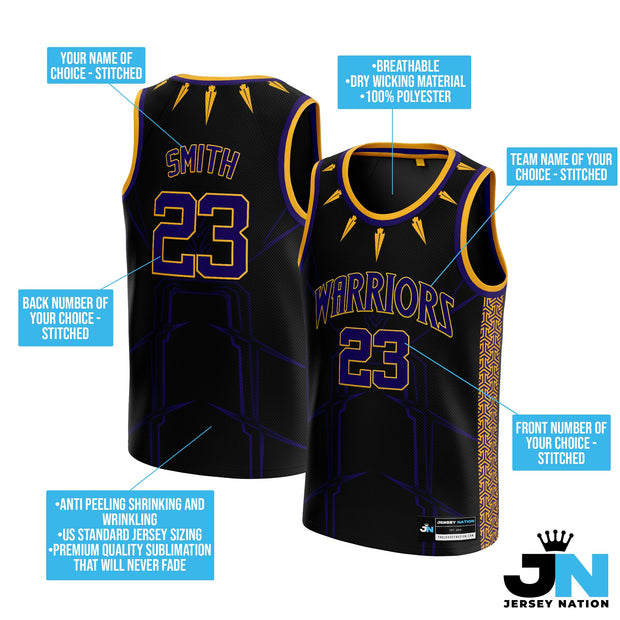 Black Purple-Gold Custom Basketball Jersey